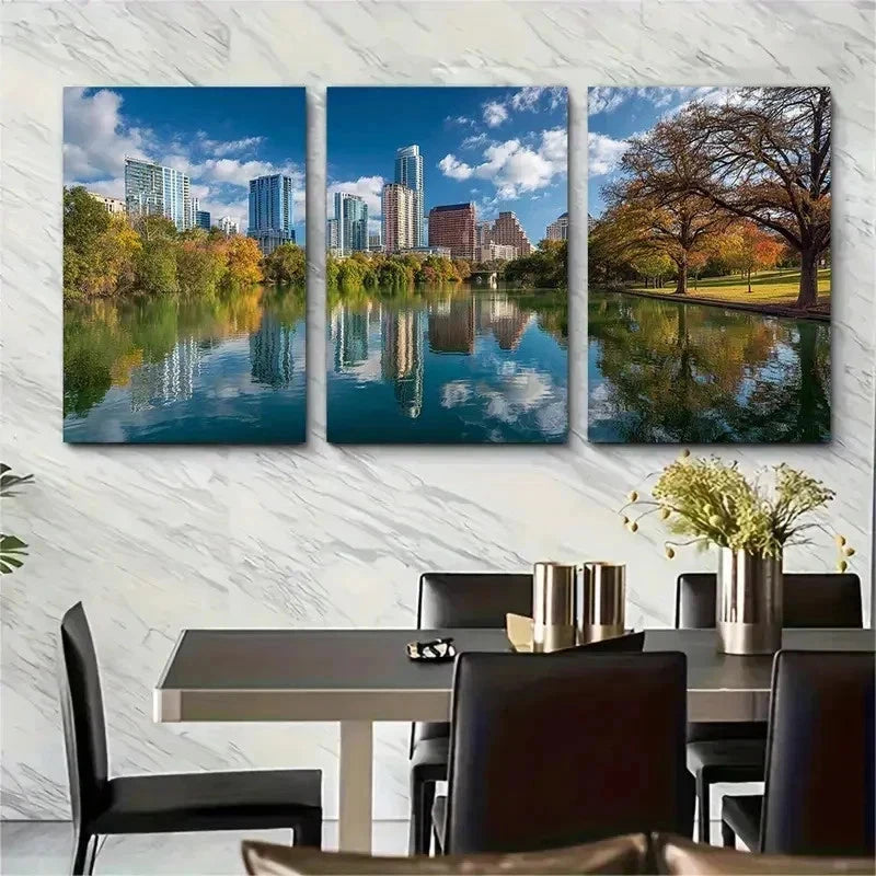 3pcs USA Travel Prints Austin Texas Perfect Wall Art Set Canvas Framed 50x70cm - High Quality Print 100% Australian Made Wall Canvas Ready to Hang
