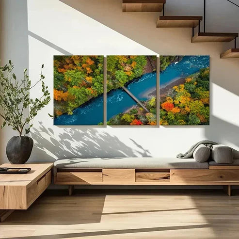 3pcs Modern Autumn Bridge Lake & Forest Wall Art Canvas Unframed - High Quality Print 100% Australian Made Wall Canvas