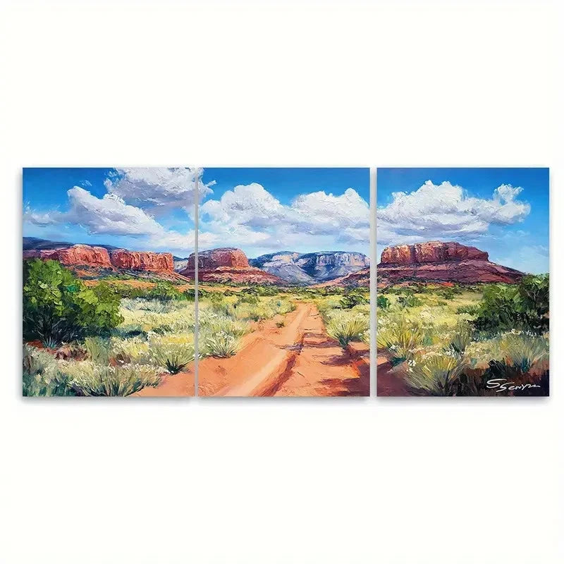 3pcs Red Rock State Park Arizona Landscape Wall Art Set Canvas Framed 60x90cm - High Quality Print 100% Australian Made Wall Canvas Ready to Hang