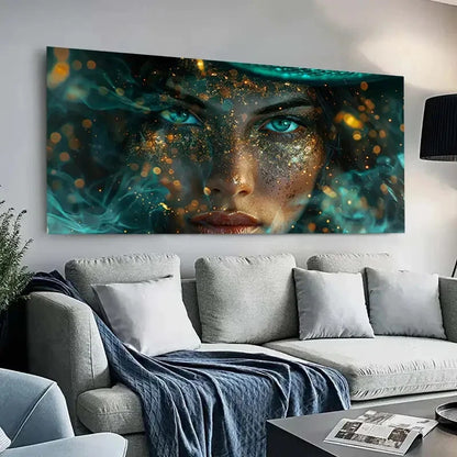 Golden Decor Girl Eys Blue wall canvas office home room framed 120x60cm - Bella Home Decor