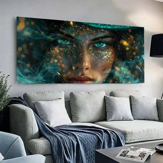 Golden Decor Girl Eys Blue wall canvas office home room framed 120x60cm - Bella Home Decor