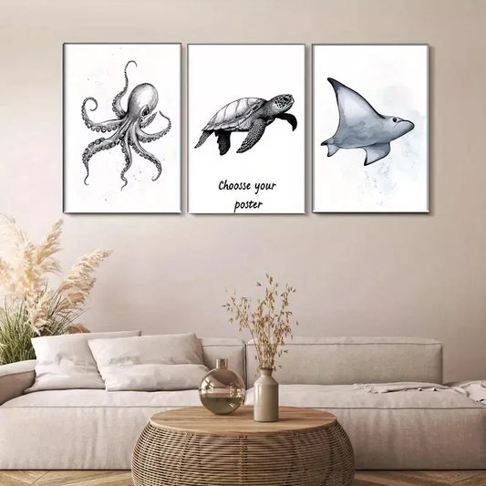 3pcs Marine Life Triptych Wall Art Set Canvas Framed 40x60cm - High Quality Print 100% Australian Made Wall Canvas Ready to Hang