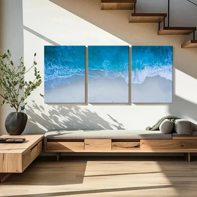 3pcs Island Scenery Waves & Beach Wall Art Set Canvas Framed 50x70cm - High Quality Print 100% Australian Made Wall Canvas Ready to Hang - Bella Home Decor