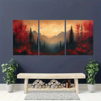 3pcs Nature-Inspired Abstract Landscape Design Metal Print Ready to Hang Art - Bella Home Decor