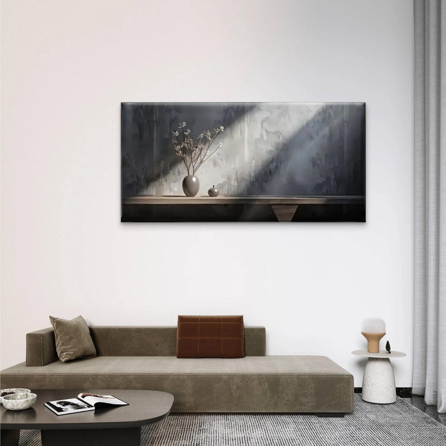 Vase Wooden Table White Grey Wall Art Canvas Office Home Room Framed 120x60cm