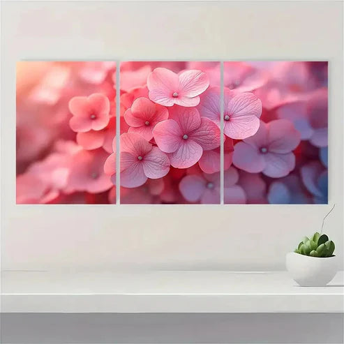 3pcs Hydrangea Canvas Print Art Pink Wall Art Canvas Unframed - High Quality Print 100% Australian Made Wall Canvas - Bella Home Decor