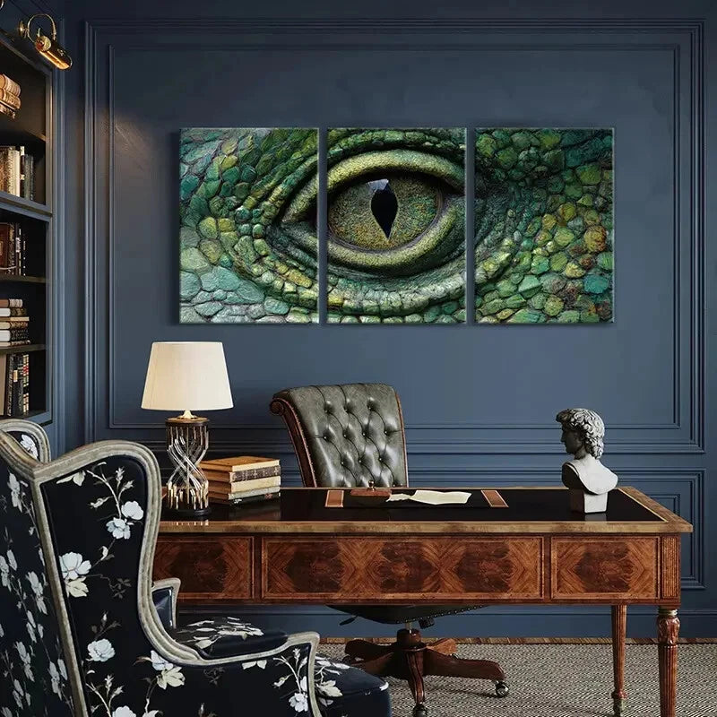 3pcs Artistic Reptile Eye Texture Intricate Scale Metal Print Ready to Hang Art - Bella Home Decor