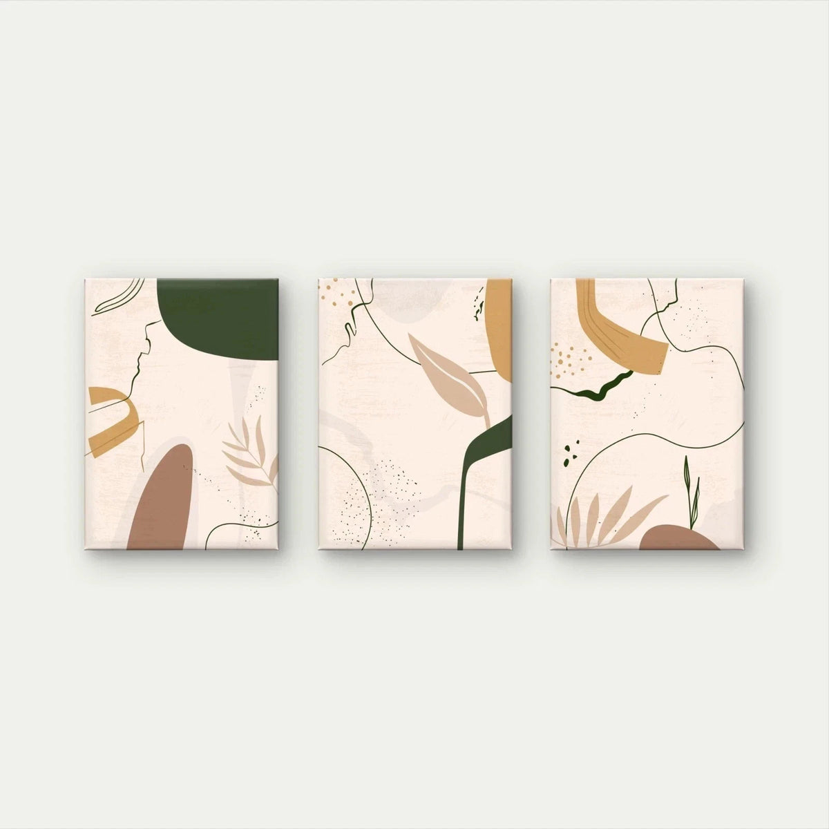 3pcs Neutral Abstract Botanical Shapes Wall Art Set Canvas Framed 40x60cm - High Quality Print 100% Australian Made Wall Canvas Ready to Hang