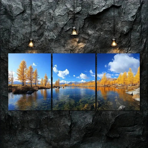 3pcs Golden Trees & Clear Blue Sky Perfect Wall Art Canvas Unframed - High Quality Print 100% Australian Made Wall Canvas - Bella Home Decor