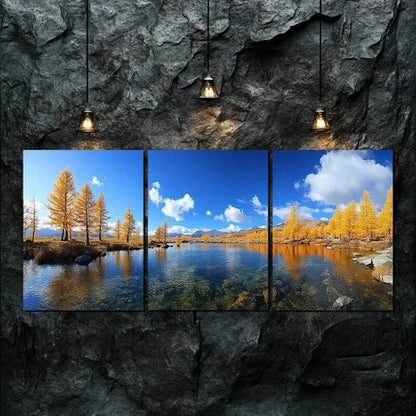3pcs Golden Trees & Clear Blue Sky Perfect Wall Art Canvas Unframed - High Quality Print 100% Australian Made Wall Canvas - Bella Home Decor
