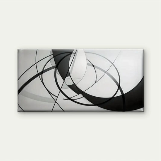 Black White Circular Design Wall Art Canvas Office Home Room Framed 120x60cm