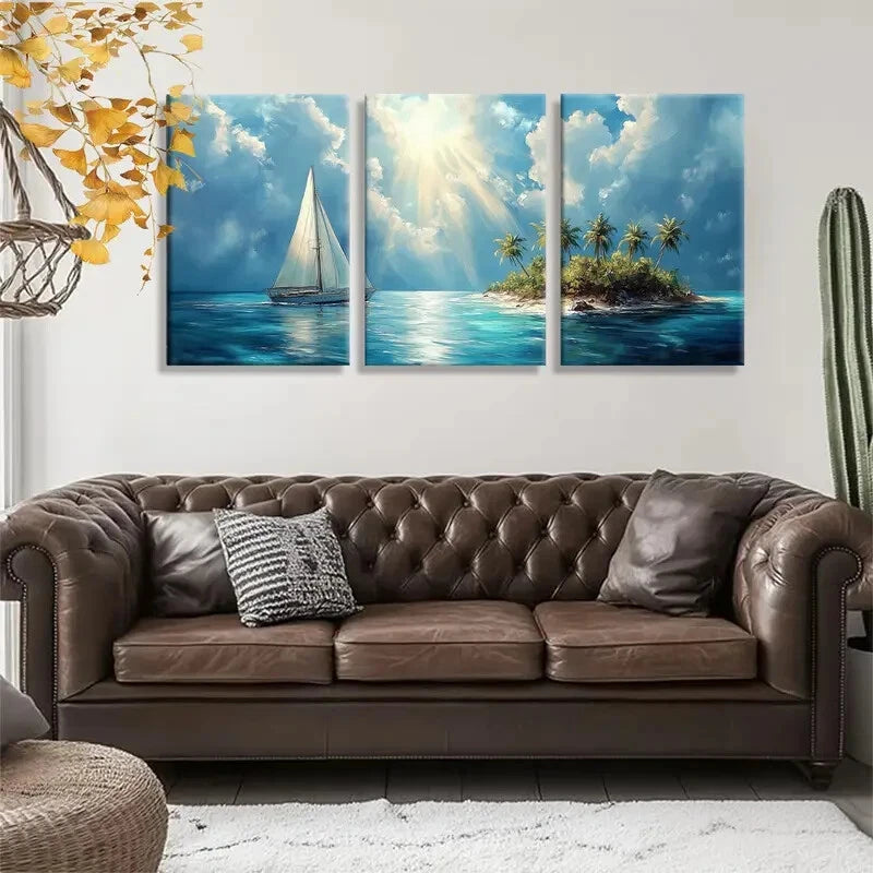 3pcs Serene Ocean Landscape with Blue Sky Metal Print Ready to Hang Art - Bella Home Decor