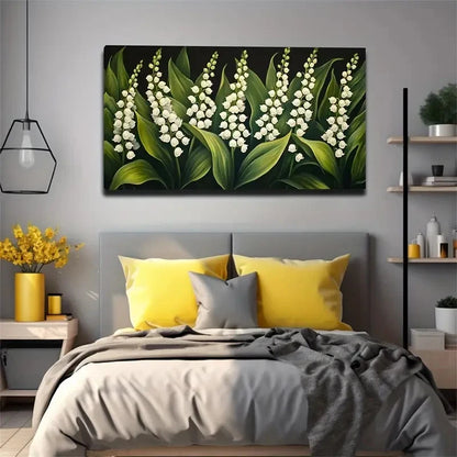Green-Leafed Lily Wood Wall Art Canvas Office Home Room Framed 120x60cm