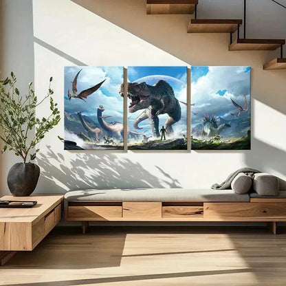 3pcs Tyrannosaurus Rex Prehistoric Creatures Wall Art Set Canvas Framed 50x70cm - High Quality Print 100% Australian Made Wall Canvas Ready to Hang - Bella Home Decor