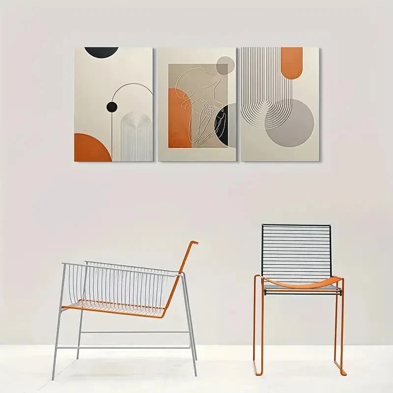 3pcs Abstract Modern Geometric Metal Print Ready to Hang Art - Bella Home Decor
