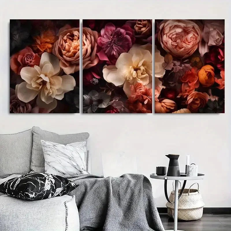 3pcs Dark Romantic Burgundy Peony Wall Art Set Canvas Framed 60x90cm - High Quality Print 100% Australian Made Wall Canvas Ready to Hang