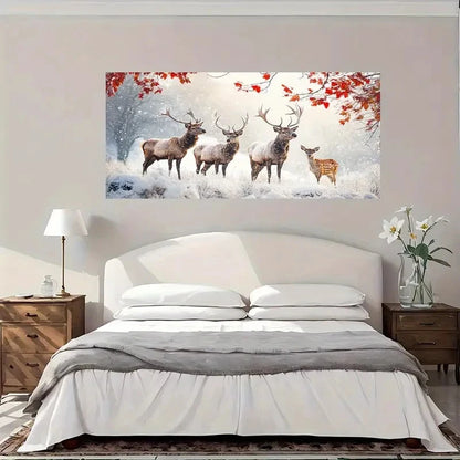Winter Deer Snow Nature Wall Art Canvas Office Home Room Framed 120x60cm
