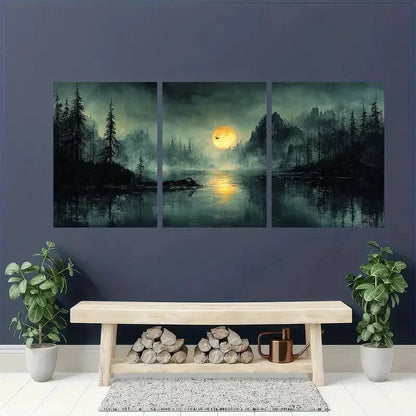3pcs Abstract Nature Paintings Moonlit Landscape Metal Print Ready to Hang Art