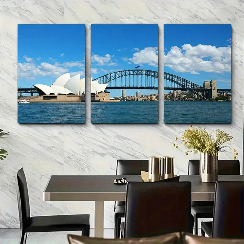 3pcs Sydney Opera House, Sydney Harbour Bridge  Wall Art Set Canvas Framed 60x90cm - High Quality Print 100% Australian Made Wall Canvas Ready to Hang