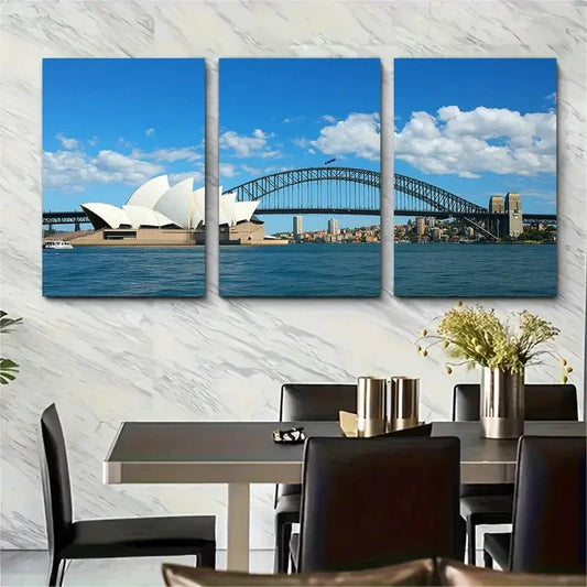 3pcs Sydney Opera House, Sydney Harbour Bridge Wall Art Set Canvas Framed 60x90cm - High Quality Print 100% Australian Made Wall Canvas Ready to Hang