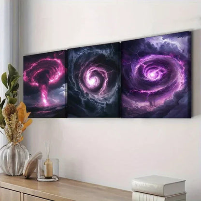 3pcs Tornado With Purple Color Lighting  Wall Art Set Canvas Unframed - High Quality Print 100% Australian Made Wall Canvas