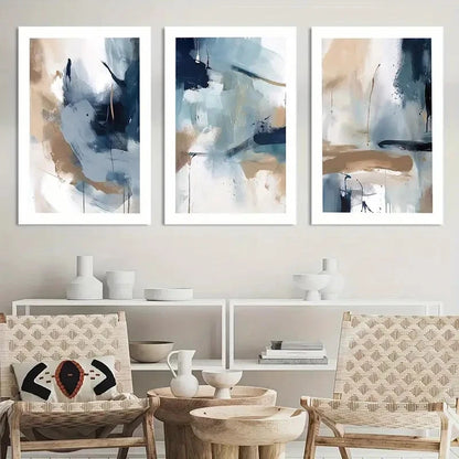 3pcs Painting Navy Blue Brush Strokes printing Metal Print Ready to Hang Art - Bella Home Decor