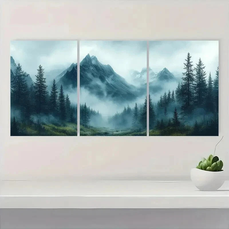 3pcs Mountain Landscape Serene Forest Metal Print Ready to Hang Art - Bella Home Decor