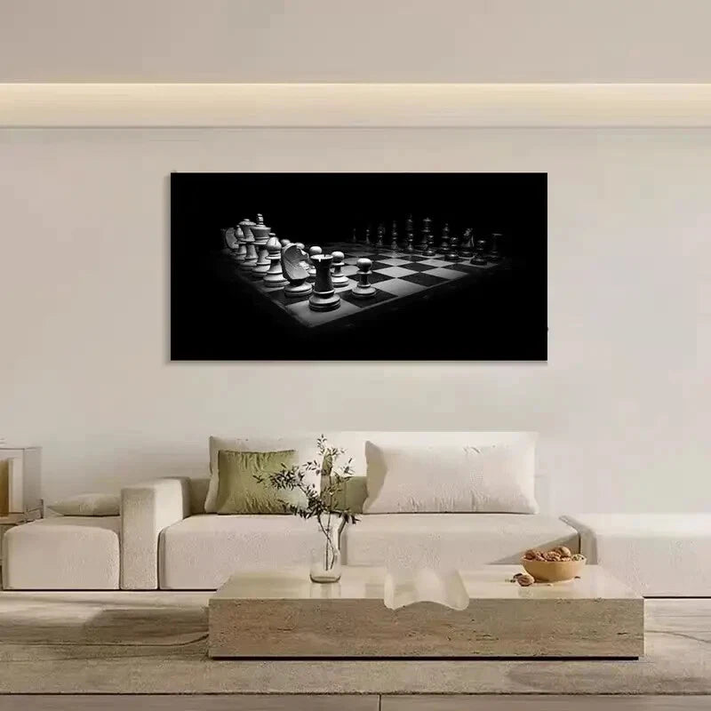 Black & White Gameboard Design Wall Art Canvas Office Home Room Framed 120x60cm - Bella Home Decor
