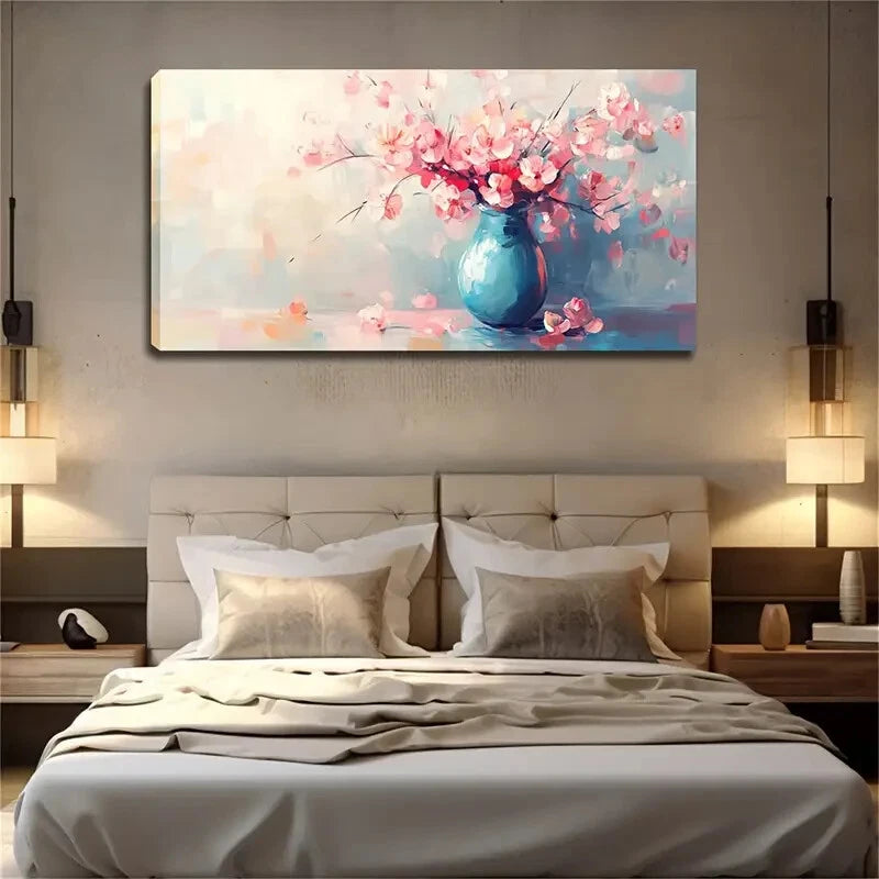 Chinese Blue Vase Pink Modern Wall Art Canvas Office Home Room Framed 120x60cm - Bella Home Decor