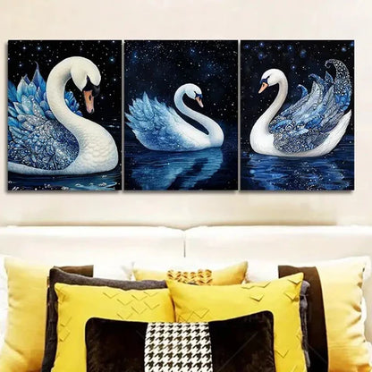 3pcs Magnificent White Swan Painting Wall Art Canvas Unframed - High Quality Print 100% Australian Made Wall Canvas
