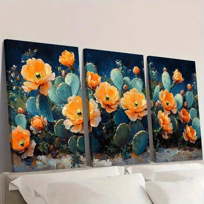 3pcs Cactus Flower CF  Wall Art Set Canvas Framed 50x70cm - High Quality Print 100% Australian Made Wall Canvas Ready to Hang - Bella Home Decor