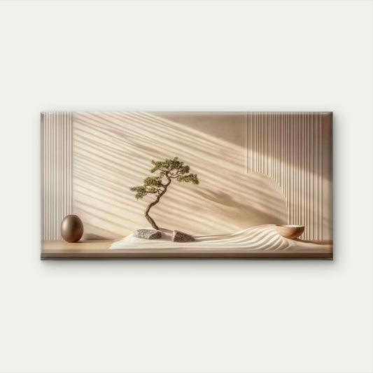 Bonsai in a Zen Sand Garden Wall Art Canvas Office Home Room Framed 120x60cm