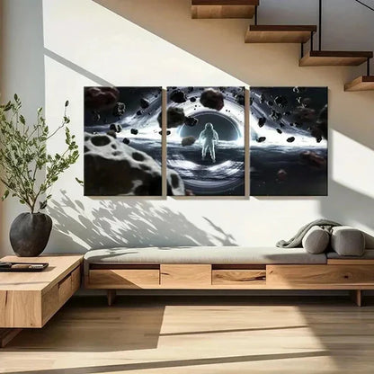 3pcs Space-Themed Astronaut and Black Hole Wall Art Set Canvas Unframed - High Quality Print 100% Australian Made Wall Canvas
