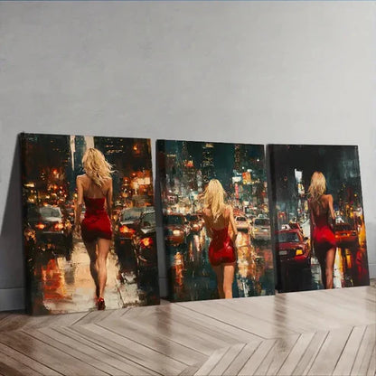 3pcs The Blonde Woman in the Red Dress Wall Art Set Canvas Unframed - High Quality Print 100% Australian Made Wall Canvas