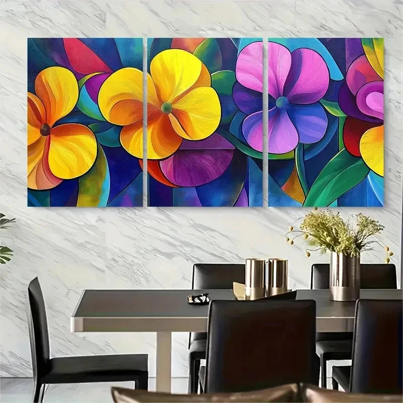 3pcs Colorful Geometric Abstract Design Metal Print Ready to Hang Art - Bella Home Decor