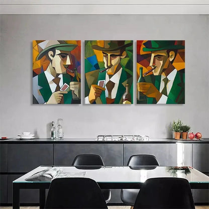 3pcs Cubism Gentleman Vintage Cigar Perfect Wall Art Set Canvas Framed 40x60cm - High Quality Print 100% Australian Made Wall Canvas Ready to Hang