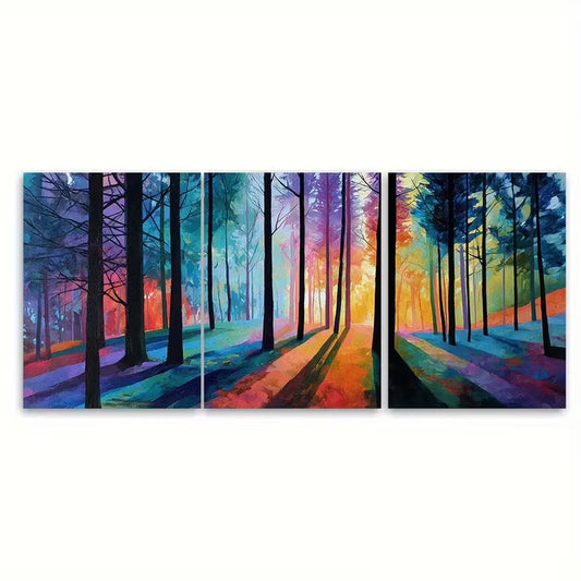 3pcs Abstract Forest Sunrise And Stunning Shadows Metal Print Ready to Hang Art