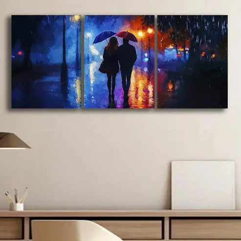 3pcs Romantic Lovers Under Street Light Perfect Wall Art Set Canvas Unframed - High Quality Print 100% Australian Made Wall Canvas