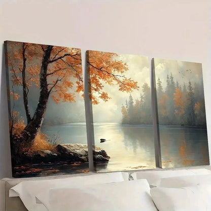 3pcs Rustic Tree River Landscape KO  Wall Art Set Canvas Framed 50x70cm - High Quality Print 100% Australian Made Wall Canvas Ready to Hang - Bella Home Decor