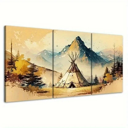 3pcs Native American Tipi Electricity    Wall Art Canvas  Framed 60x90cm - High Quality Print 100% Australian Made Wall Canvas Ready to Hang