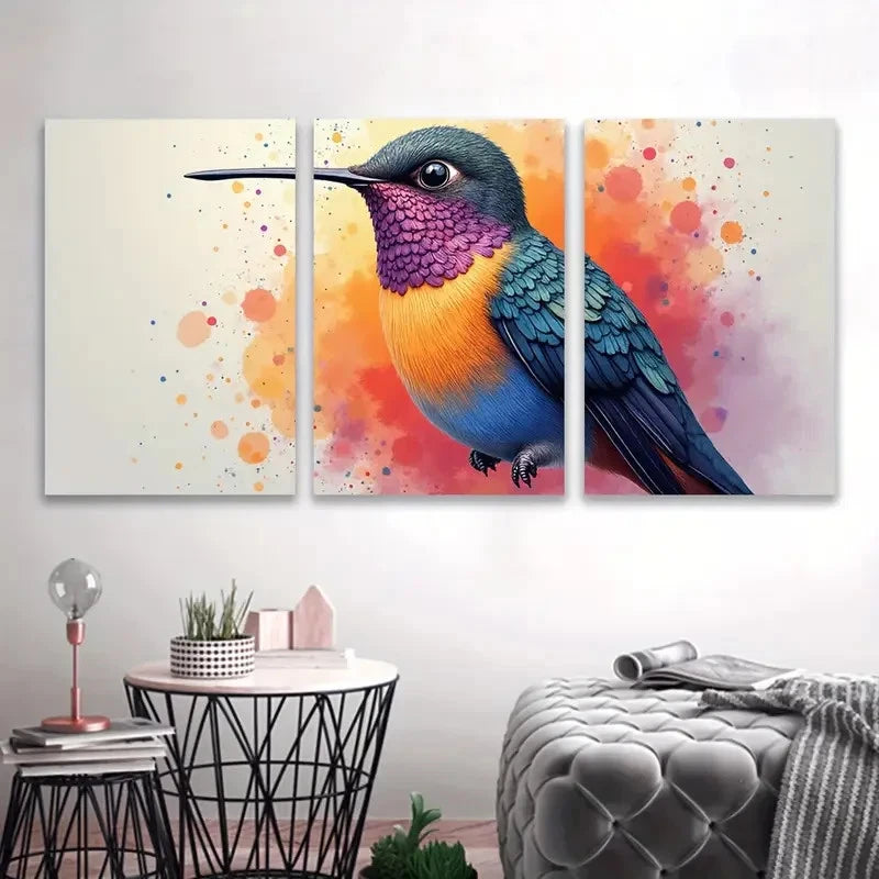 3pcs Vibrant Bird Watercolor Artwork Wall Art Set Canvas Framed 40x60cm - High Quality Print 100% Australian Made Wall Canvas Ready to Hang