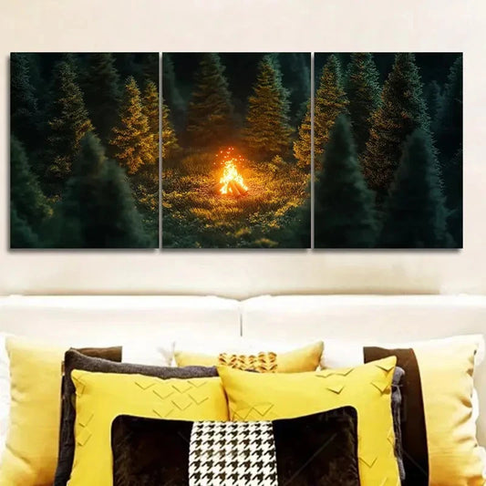 3pcs A Little Campfire Art Painting Wall Art Set Canvas Framed 40x60cm - High Quality Print 100% Australian Made Wall Canvas Ready to Hang
