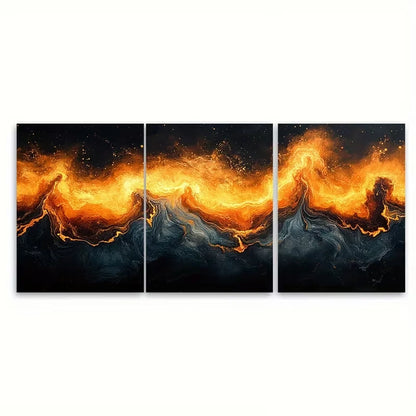 3pcs Vibrant Abstract Volcanic Metal Print Ready to Hang Art - Bella Home Decor