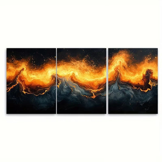 3pcs Vibrant Abstract Volcanic Metal Print Ready to Hang Art
