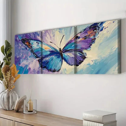 3pcs Purple Butterfly Waterproof Colorful Blue Wall Art Set Canvas Unframed - High Quality Print 100% Australian Made Wall Canvas