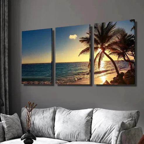 3pcs Sunset at Sea Coco Island Scenery Wall  Art Set Canvas Unframed - High Quality Print 100% Australian Made Wall Canvas
