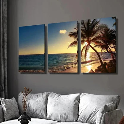 3pcs Sunset at Sea Coco Island Scenery Wall  Art Set Canvas Unframed - High Quality Print 100% Australian Made Wall Canvas