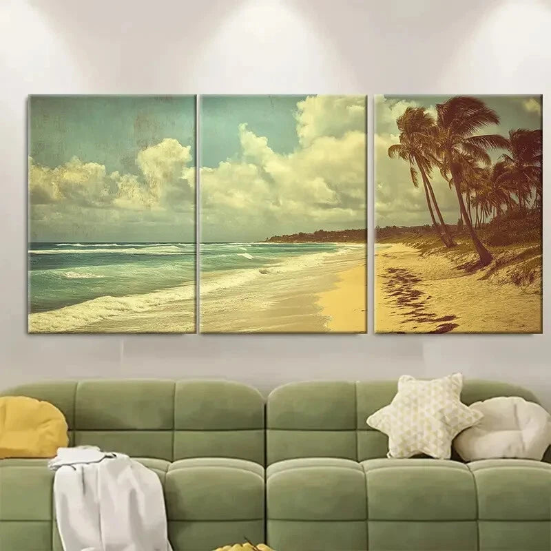 3pcs Barbados Bathsheba Beach Vintage Style Metal Print Ready to Hang Art - Bella Home Decor