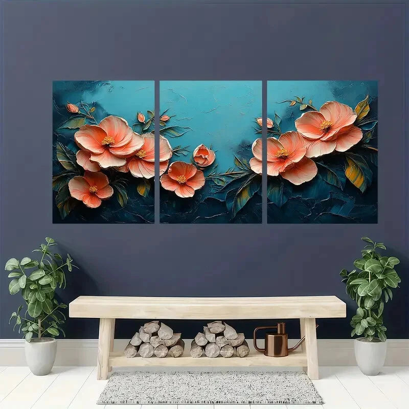 3pcs Elegant Floral Vibrant Abstract Flowers Metal Print Ready to Hang Art