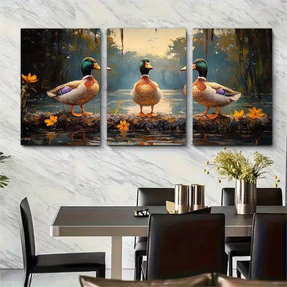 3pcs Duck Painting Metal Print Ready to Hang Art - Bella Home Decor